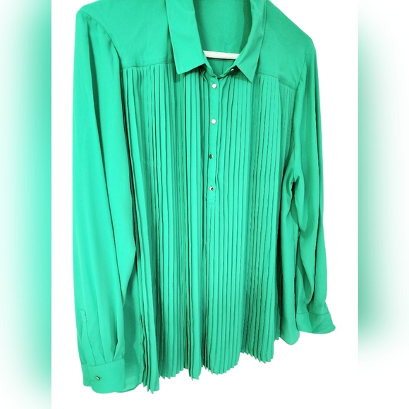 Chaus Front Pleated Long Sleeve Button Down Blouse - Picture 2 of 7